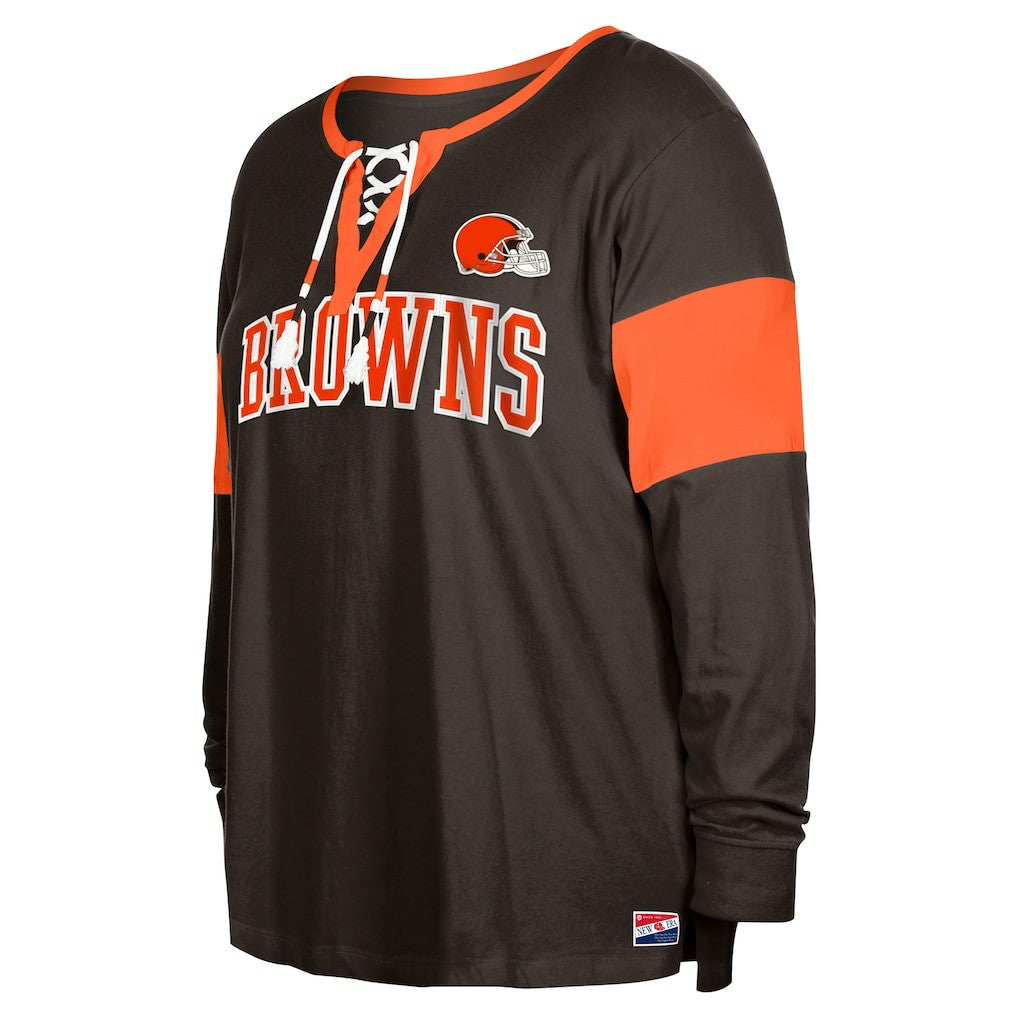 Cleveland Browns New Era Women's Plus Size Lace-Up Notch Neck Long Sleeve T-Shirt  - Brown - NFL