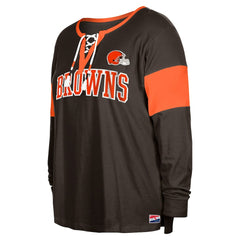 Cleveland Browns New Era Women's Plus Size Lace-Up Notch Neck Long Sleeve T-Shirt  - Brown - NFL