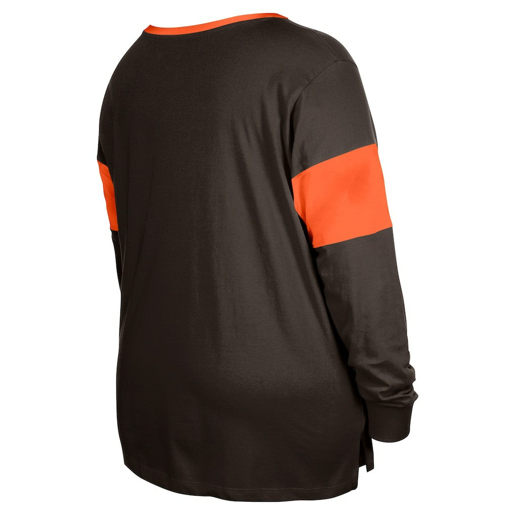 Cleveland Browns New Era Women's Plus Size Lace-Up Notch Neck Long Sleeve T-Shirt  - Brown - NFL