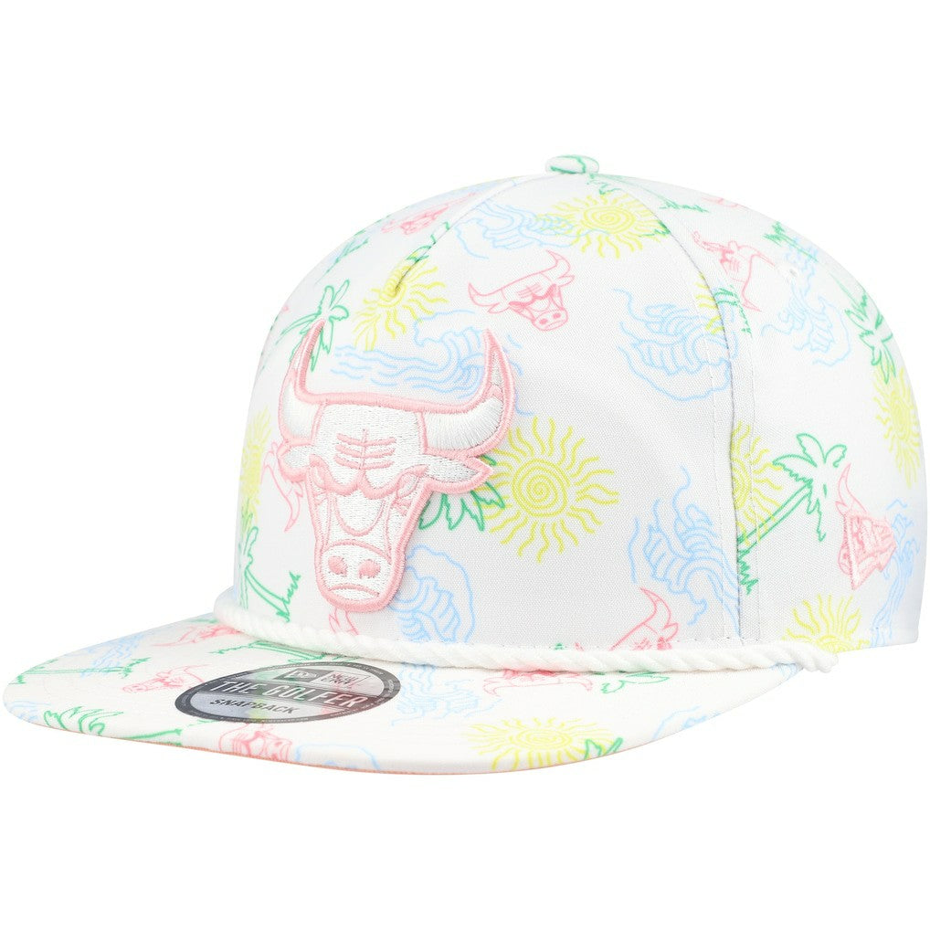 New Era Chicago Bulls Palm Trees and Waves Golfer Adjustable Hat White