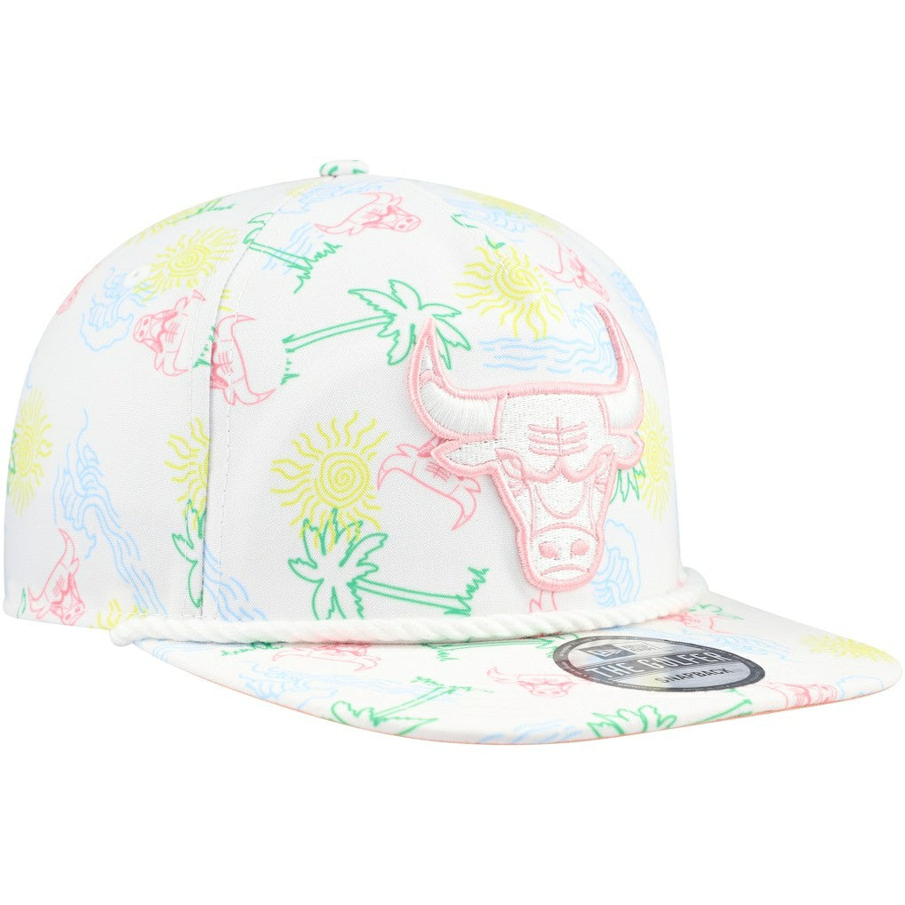 New Era Chicago Bulls Palm Trees and Waves Golfer Adjustable Hat White