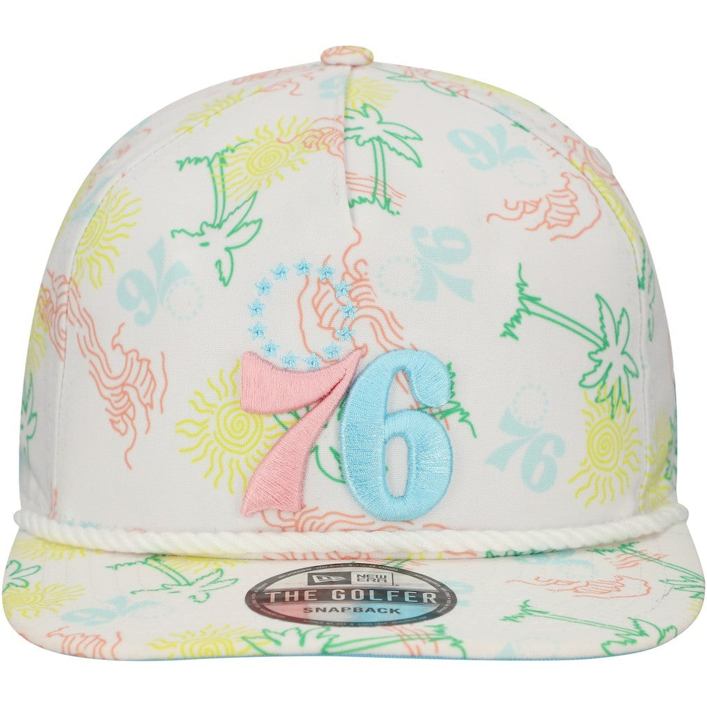 New Era Philadelphia 76ers Palm Trees and Waves Golfer Adjustable Hat White