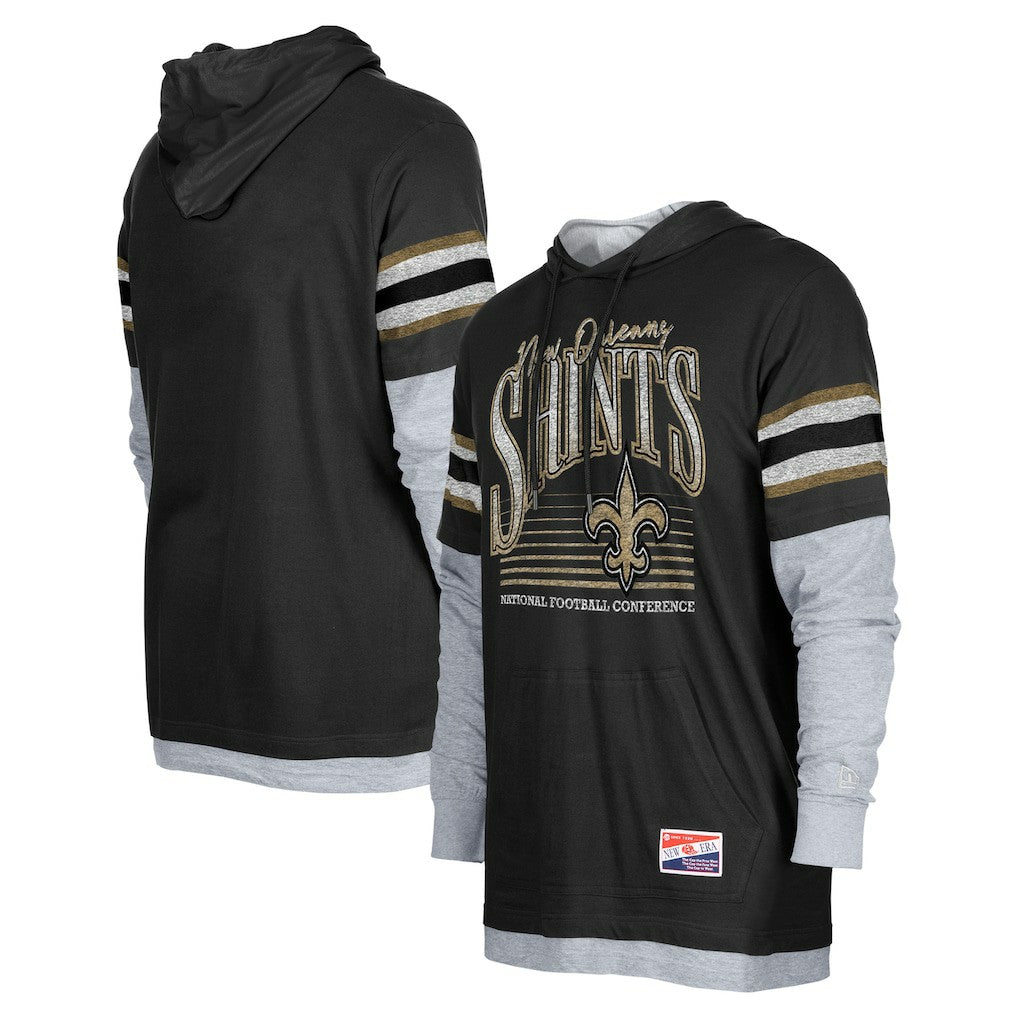 New Orleans Saints New Era Twofer Long Sleeve Hooded T-Shirt - Black - NFL