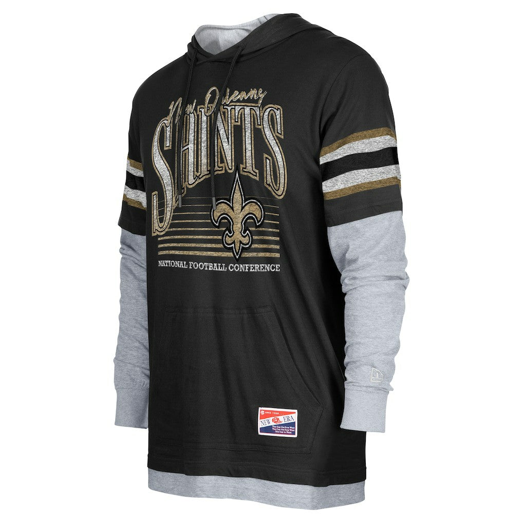 New Orleans Saints New Era Twofer Long Sleeve Hooded T-Shirt - Black - NFL