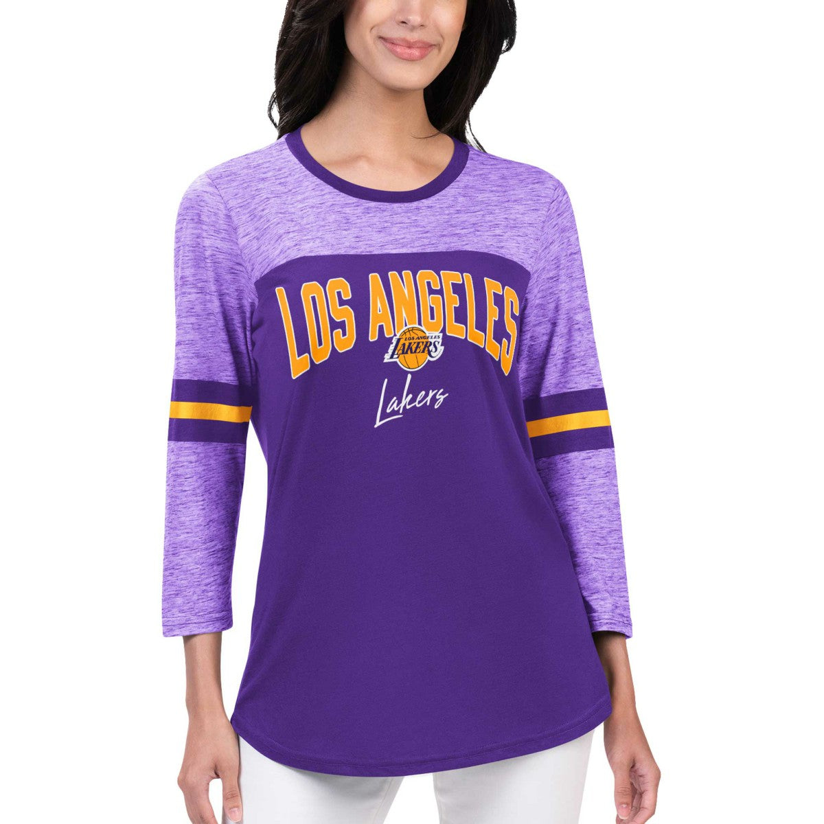Los Angeles Lakers G-III 4Her by Carl Banks Women's Play the Game 3/4-Sleeve T-Shirt Purple