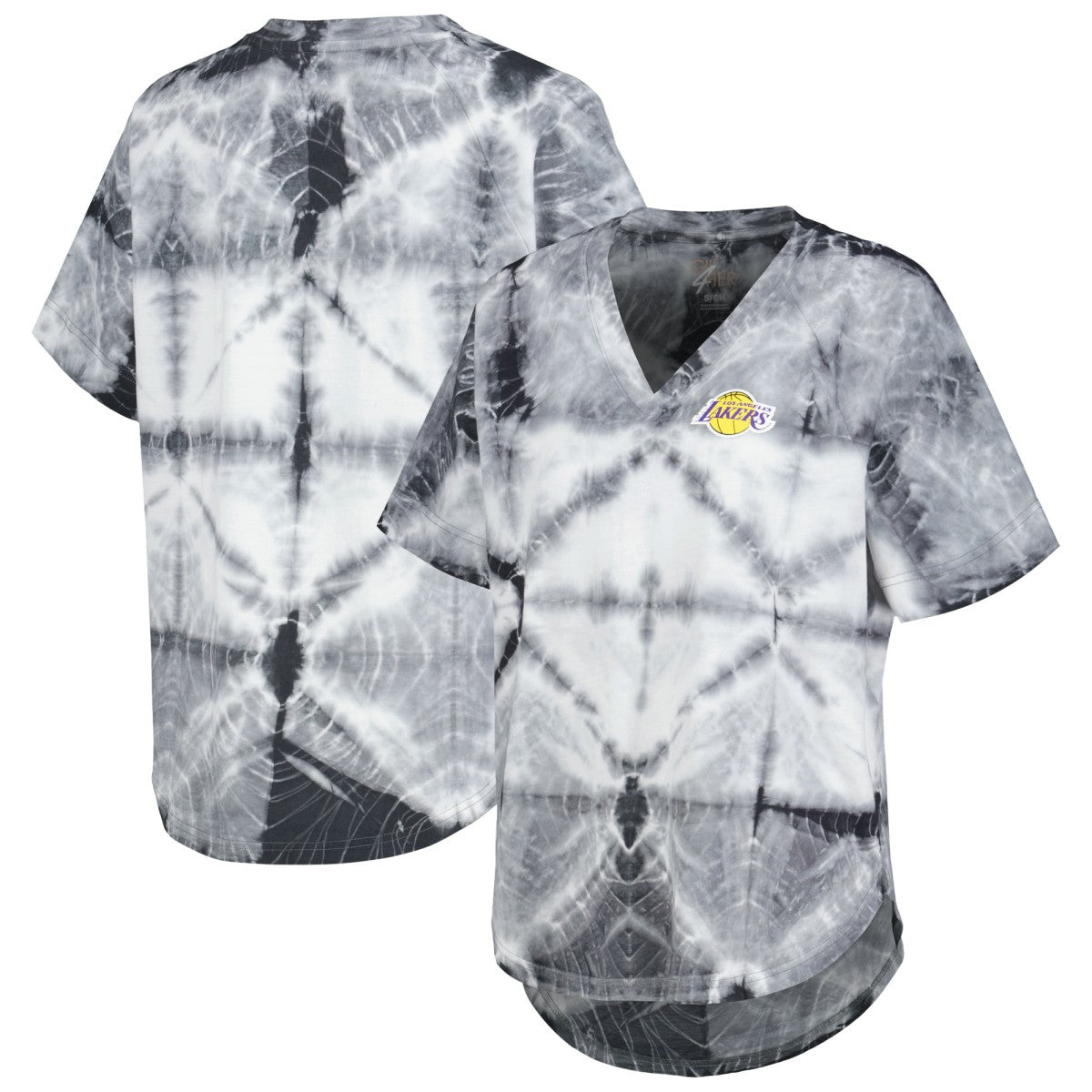 Los Angeles Lakers G-III 4Her by Carl Banks Women's Tournament Raglan Oversized Tie-Dye V-Neck T-Shirt Black