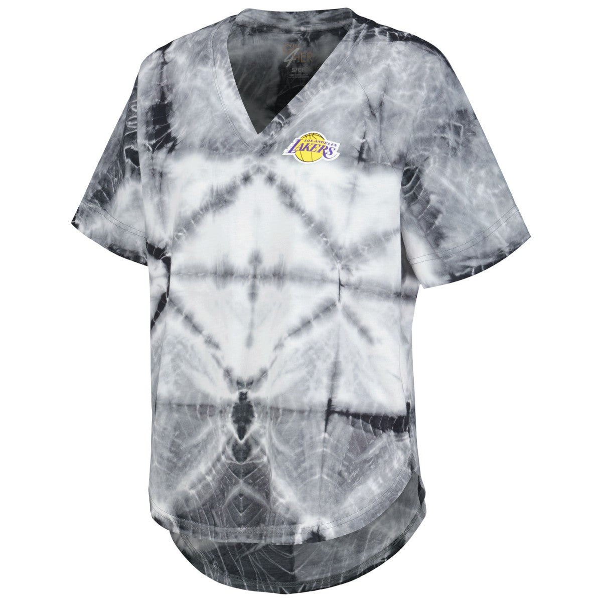 Los Angeles Lakers G-III 4Her by Carl Banks Women's Tournament Raglan Oversized Tie-Dye V-Neck T-Shirt Black