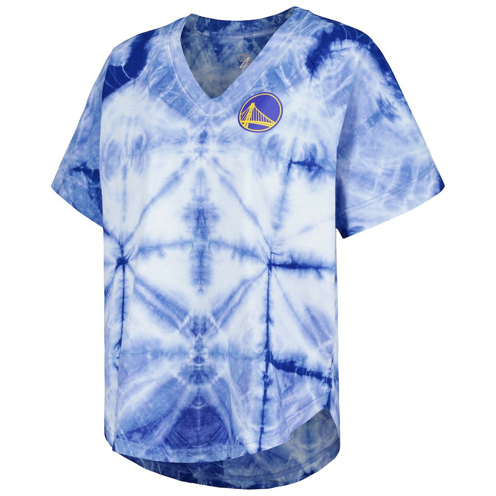 Golden State Warriors G-III 4Her by Carl Banks Women's Tournament Raglan Oversized Tie-Dye V-Neck T-Shirt Royal