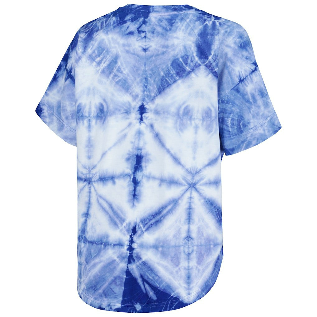Golden State Warriors G-III 4Her by Carl Banks Women's Tournament Raglan Oversized Tie-Dye V-Neck T-Shirt Royal