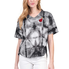 Miami Heat G-III 4Her by Carl Banks Women's Tournament Raglan Oversized Tie-Dye V-Neck T-Shirt Black