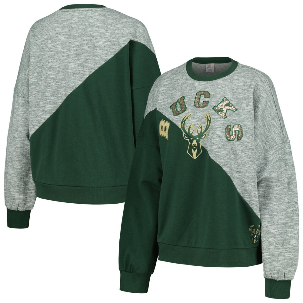 Milwaukee Bucks G-III 4Her by Carl Banks Women's Benches Split Pullover Sweatshirt Hunter Green