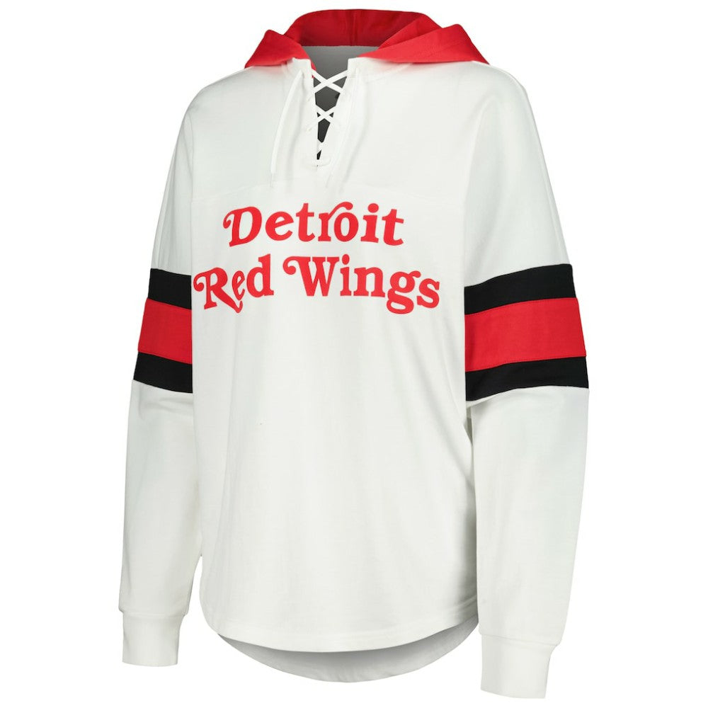 Detroit Red Wings G-III 4Her by Carl Banks Women's Goal Zone Long Sleeve Lace-Up Hoodie T-Shirt - White/Red | NHL discount