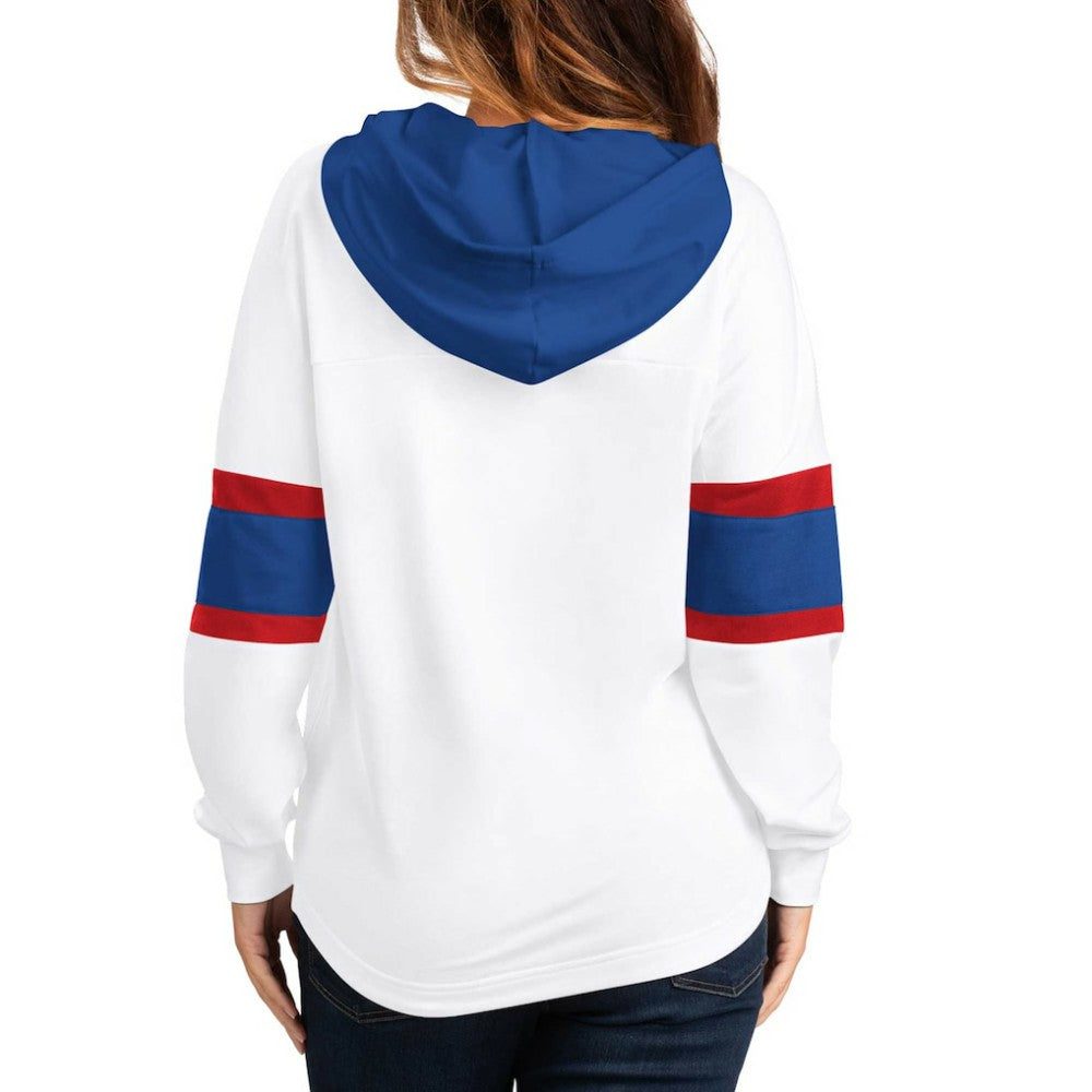 New York Rangers G-III 4Her by Carl Banks Women's Goal Zone Long Sleeve Lace-Up Hoodie T-Shirt - White/Blue | NHL sale