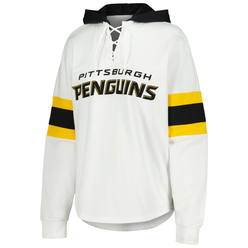 Pittsburgh Penguins G-III 4Her by Carl Banks Women's Goal Zone Long Sleeve Lace-Up Hoodie T-Shirt - White/Black | NHL discount