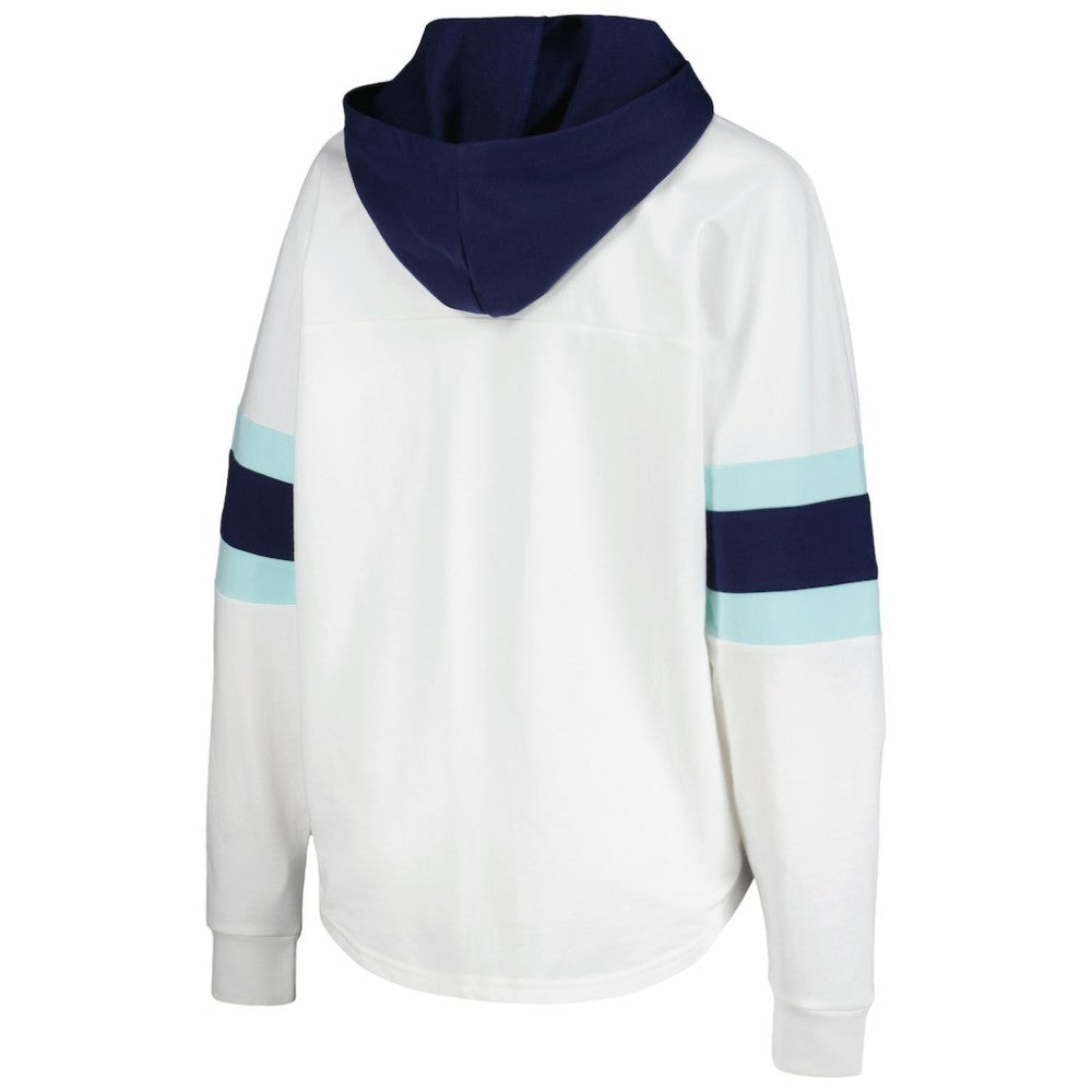 Seattle Kraken G-III 4Her by Carl Banks Women's Goal Zone Long Sleeve Lace-Up Hoodie T-Shirt - White/Deep Sea Blue | NHL sale
