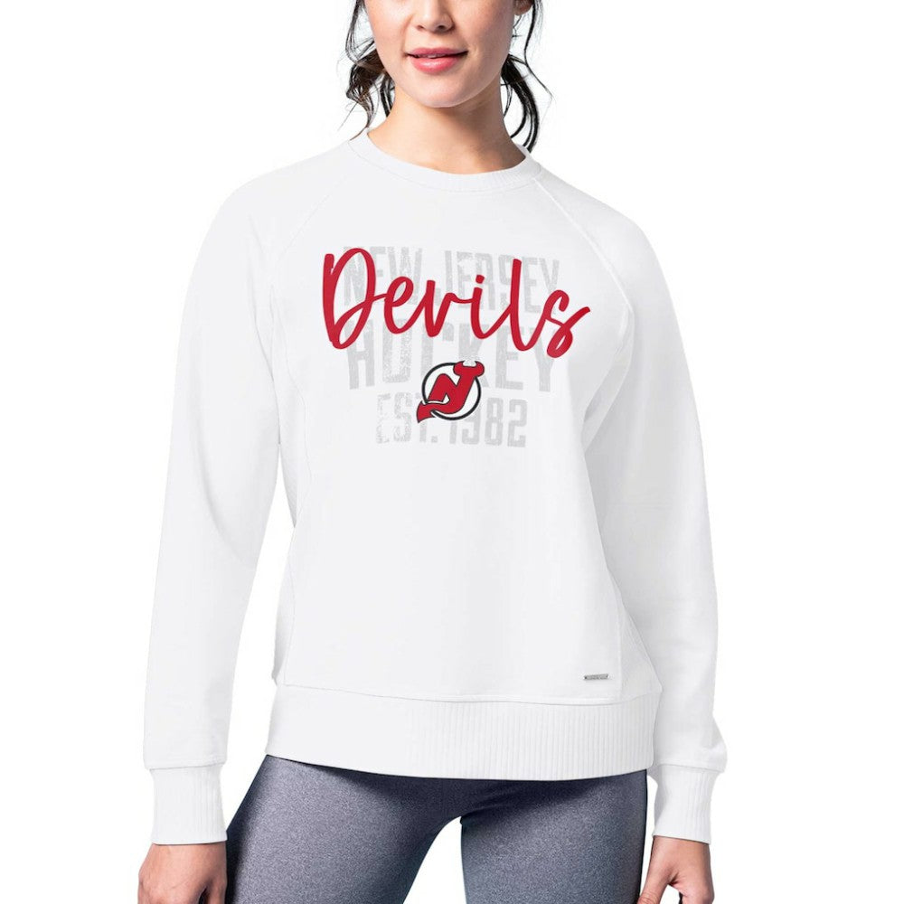 New Jersey Devils MSX by Michael Strahan Women's Millie Raglan Pullover Sweatshirt - White | NHL sale