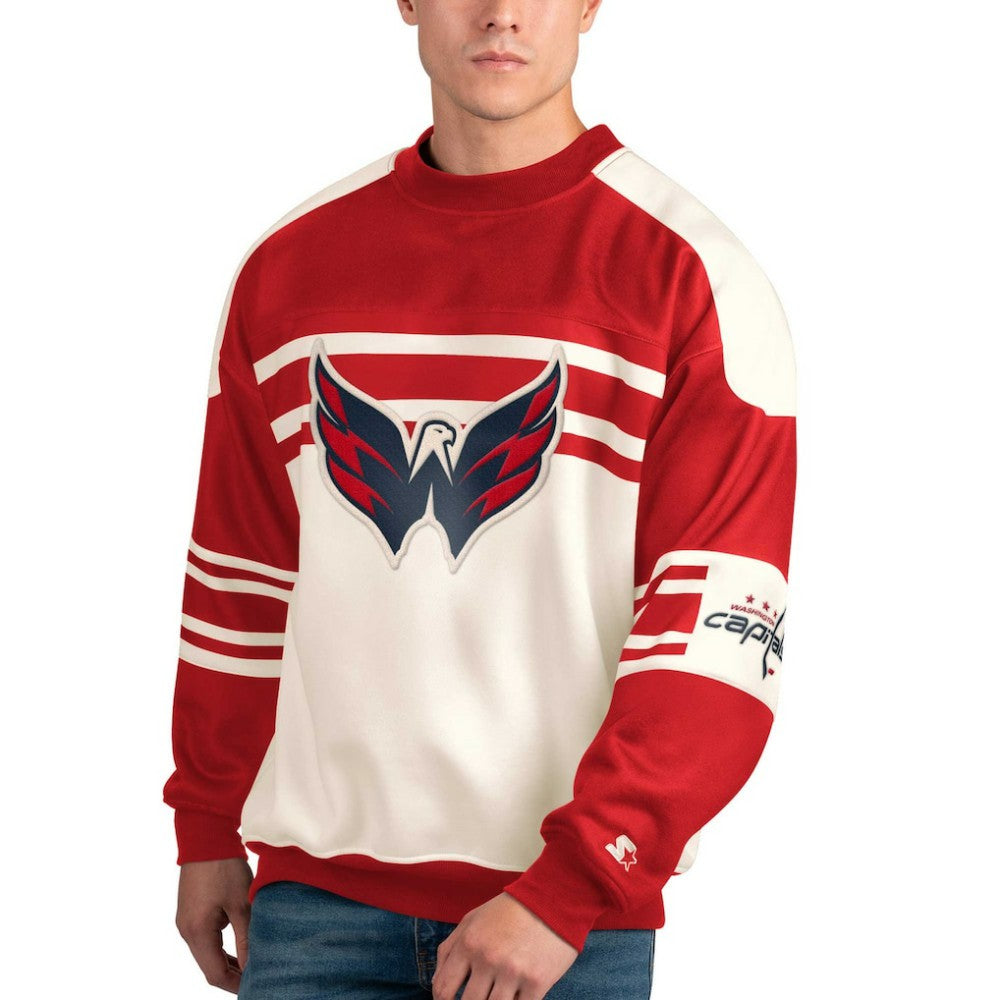 Washington Capitals Starter Defense Fleece Crewneck Pullover Sweatshirt - White | NHL Lifestyle