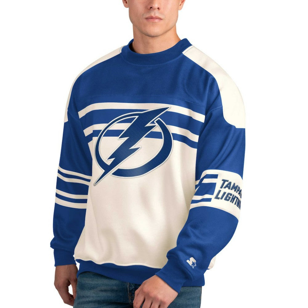 Tampa Bay Lightning Starter Defense Fleece Crewneck Pullover Sweatshirt - White | NHL Lifestyle