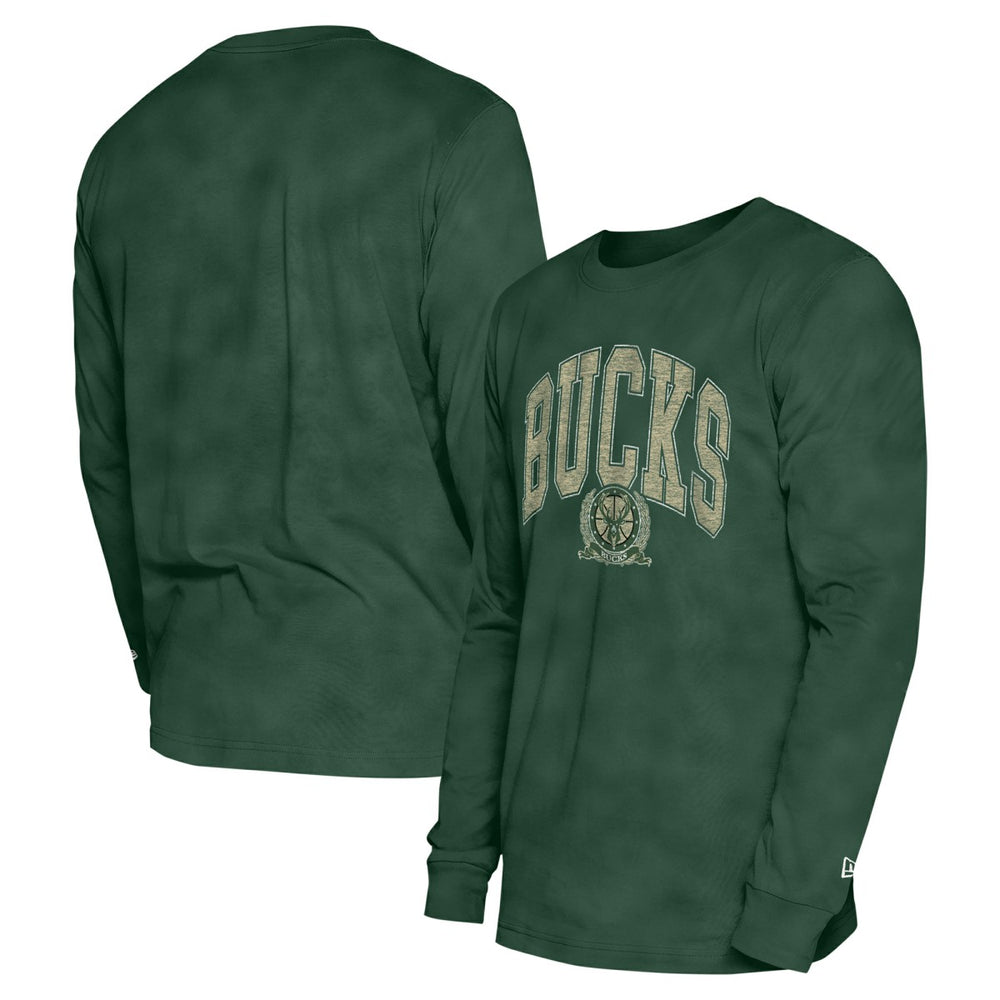 New Era Milwaukee Bucks Unisex Oversized Essentials Enzyme Wash Long Sleeve T-Shirt Hunter Green