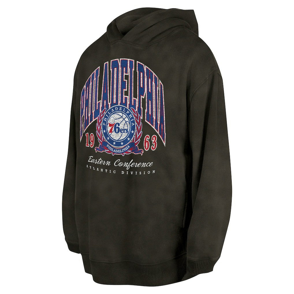 New Era Philadelphia 76ers Unisex Oversized Essentials Pigment Wash Fleece Pullover Hoodie Charcoal