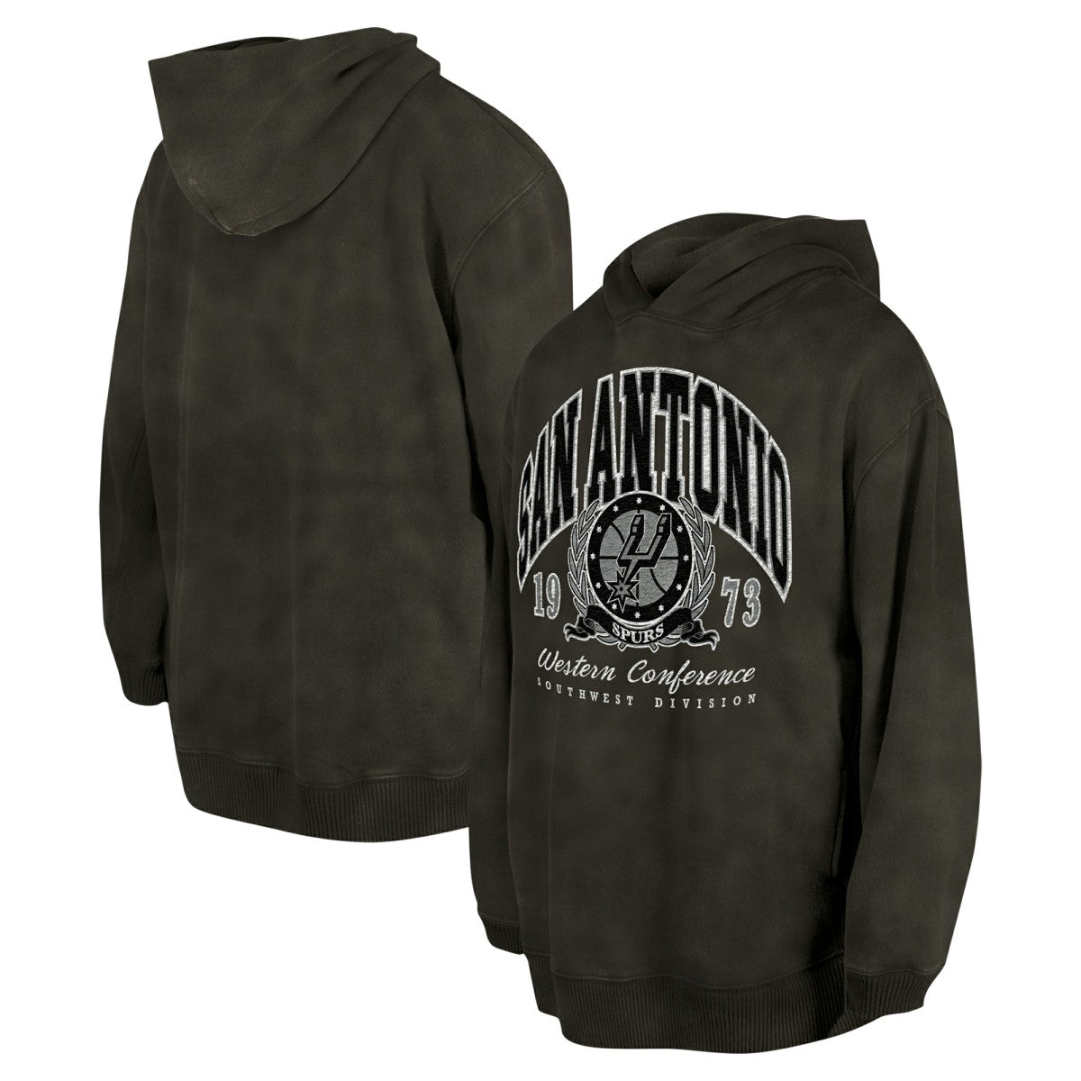 New Era San Antonio Spurs Unisex Oversized Essentials Pigment Wash Fleece Pullover Hoodie Charcoal