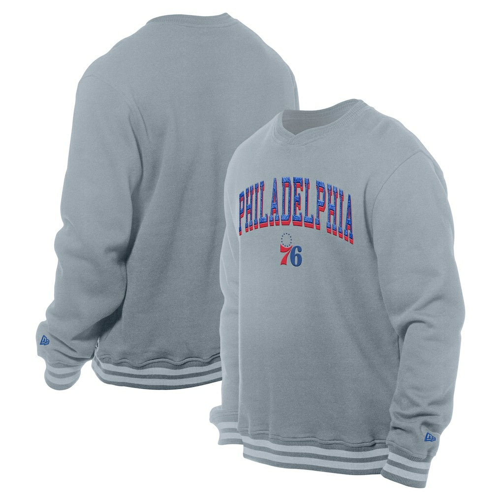 New Era Philadelphia 76ers Chenille Cross Over Pullover Sweatshirt Gray