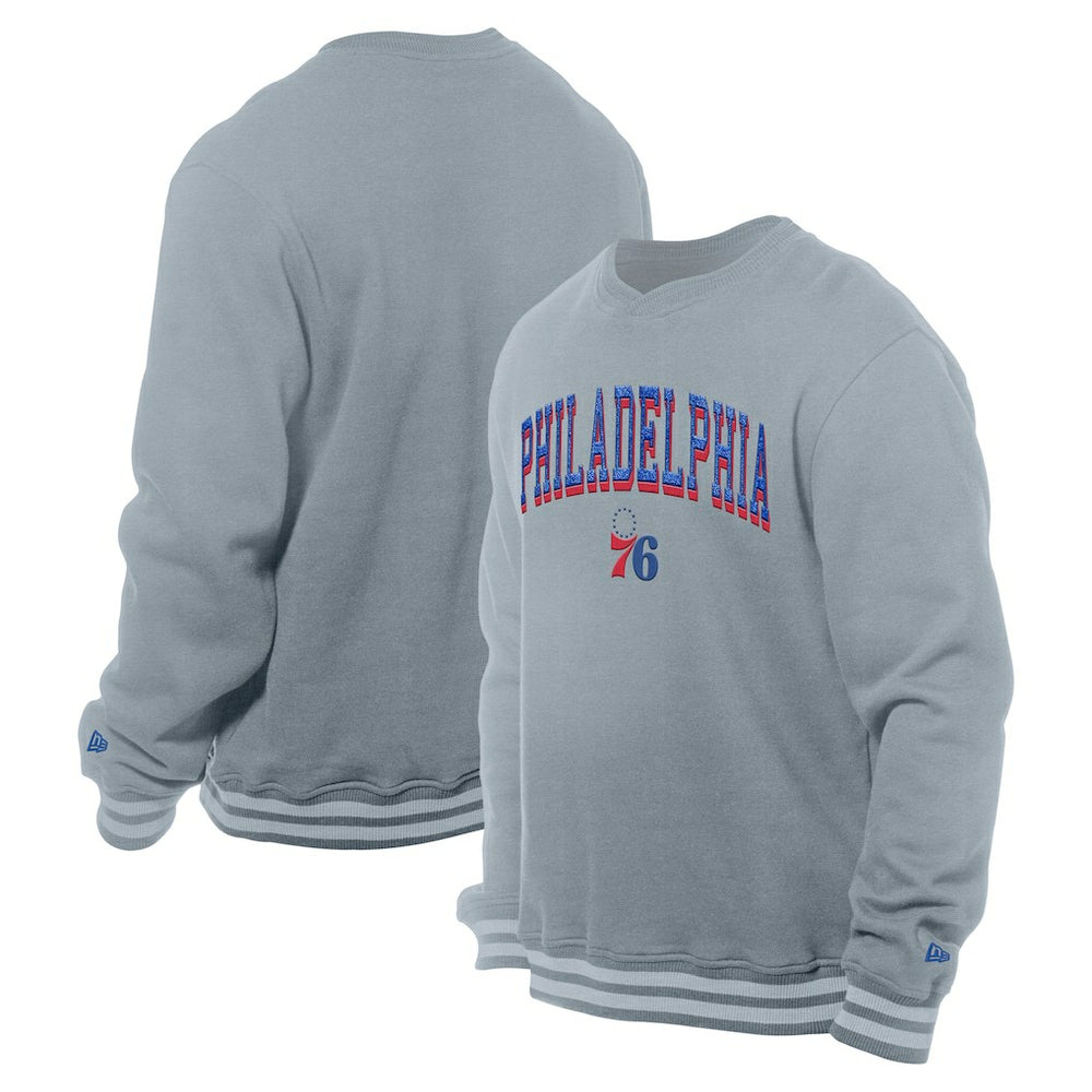 New Era Philadelphia 76ers Chenille Cross Over Pullover Sweatshirt Gray