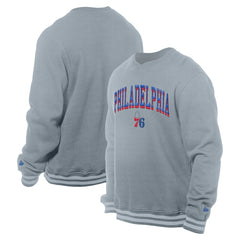 New Era Philadelphia 76ers Chenille Cross Over Pullover Sweatshirt Gray