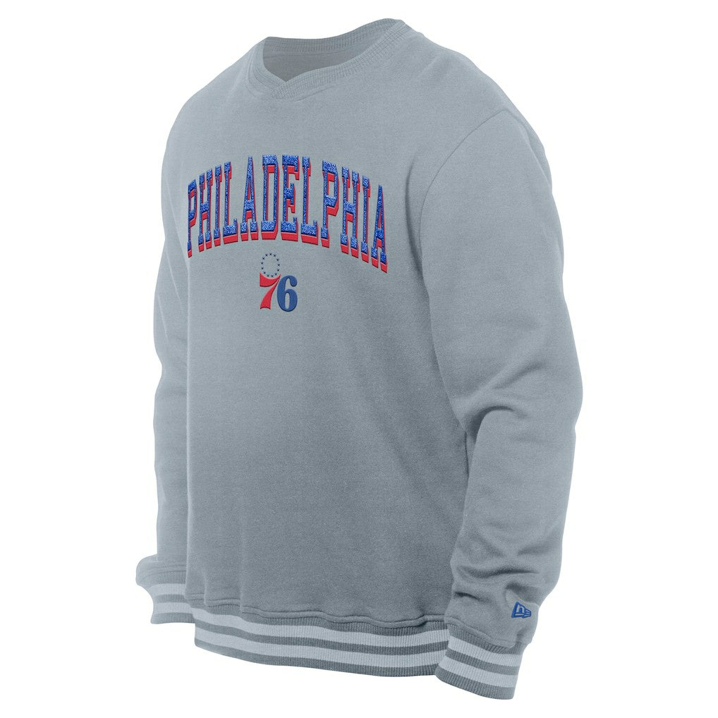 New Era Philadelphia 76ers Chenille Cross Over Pullover Sweatshirt Gray
