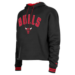 New Era Chicago Bulls Women's Boxy Raw Edge Pullover Hoodie Black