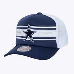 Dallas Cowboys Stripe Front Trucker Adjustable Hat - Navy - Mitchell & Ness