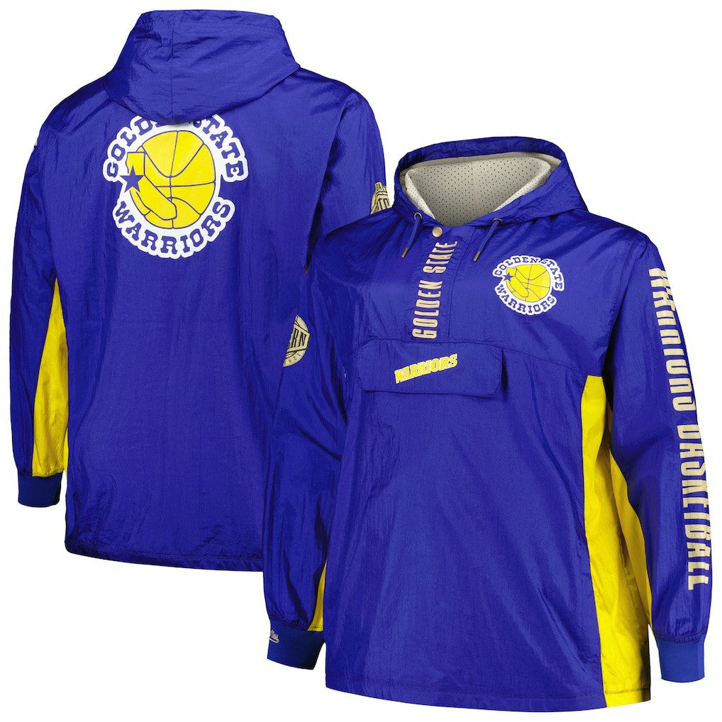 Mitchell & Ness Golden State Warriors Big & Tall Hardwood Classics Team OG 2.0 Anorak Hoodie Quarter-Zip Windbreaker Jacket Royal