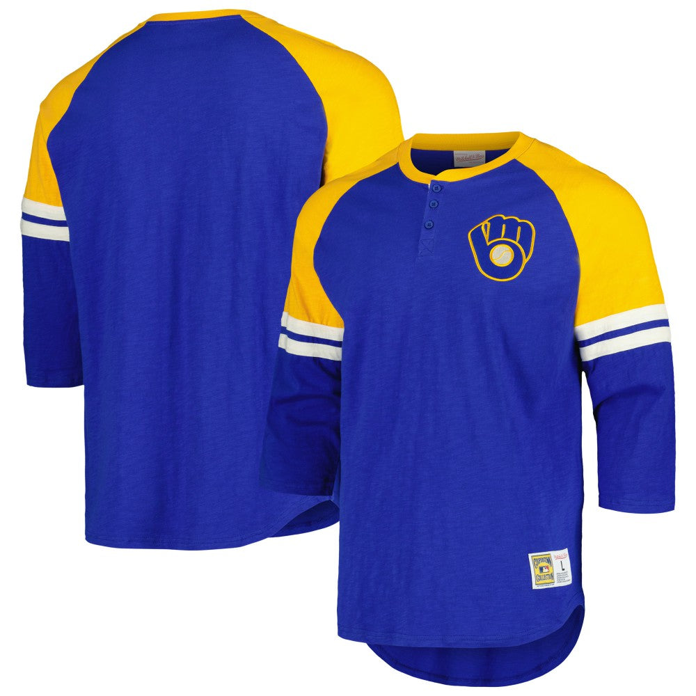 Milwaukee Brewers Mitchell & Ness Cooperstown Collection Legendary Raglan Slub Henley 3/4-Sleeve T-Shirt for sale