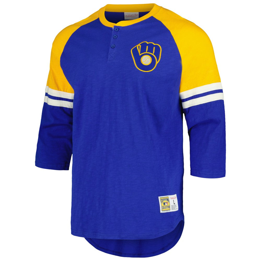 Milwaukee Brewers Mitchell & Ness Cooperstown Collection Legendary Raglan Slub Henley 3/4-Sleeve T-Shirt for sale