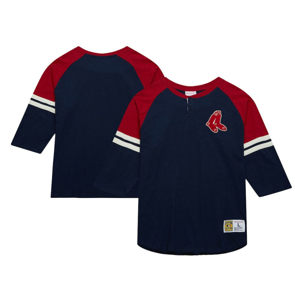 Boston Red Sox Mitchell & Ness Cooperstown Collection Legendary Raglan Slub Henley 3/4-Sleeve T-Shirt for sale