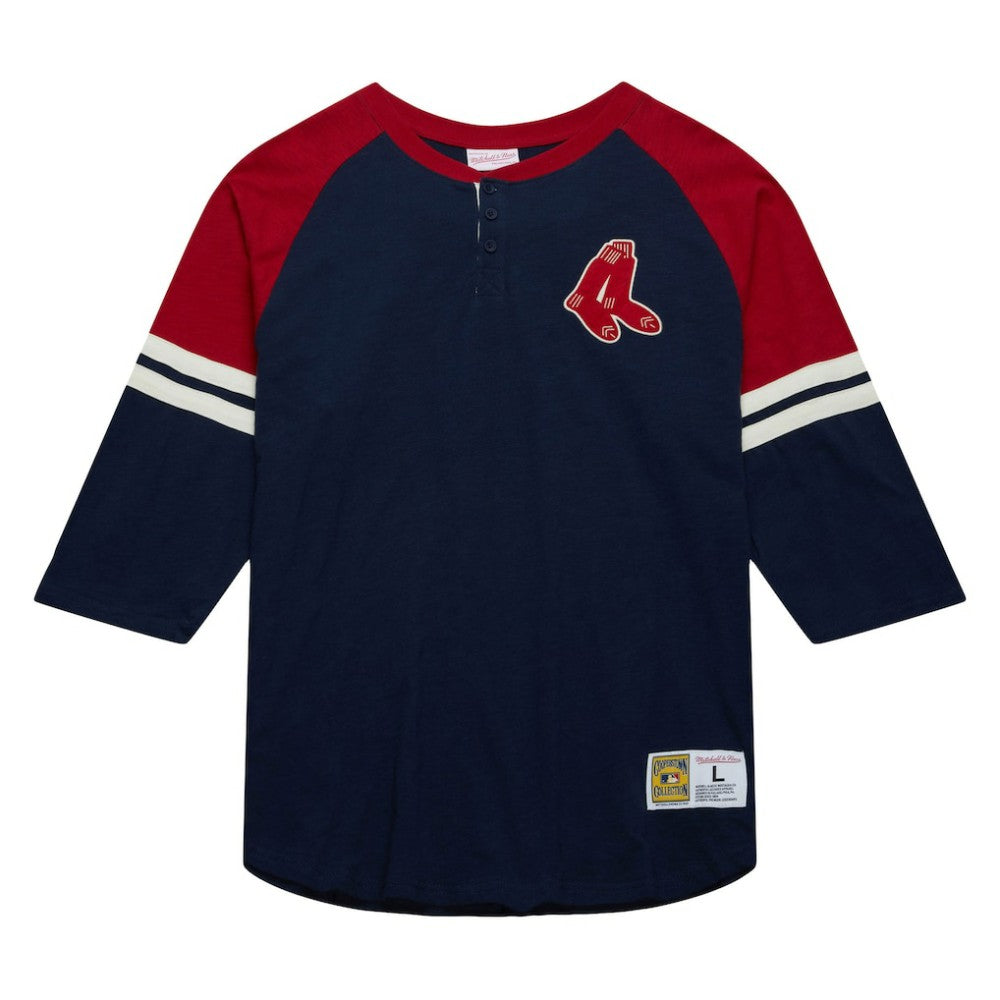 Boston Red Sox Mitchell & Ness Cooperstown Collection Legendary Raglan Slub Henley 3/4-Sleeve T-Shirt for sale