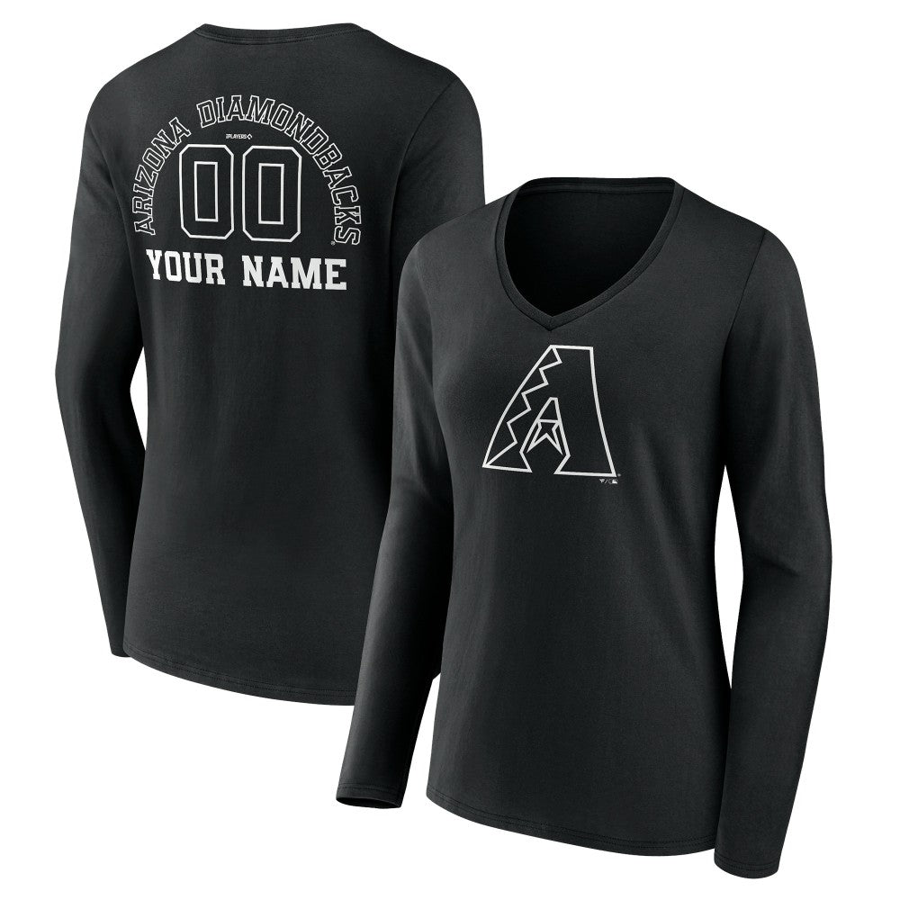 Arizona Diamondbacks Women's Monochrome Personalized Name & Number Long Sleeve V-Neck T-Shirt Sale