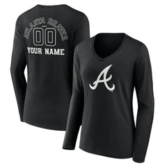 Atlanta Braves Women's Monochrome Personalized Name & Number Long Sleeve V-Neck T-Shirt Online