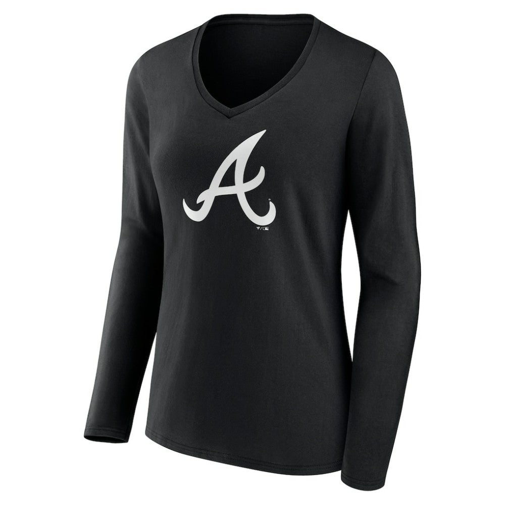 Atlanta Braves Women's Monochrome Personalized Name & Number Long Sleeve V-Neck T-Shirt Online