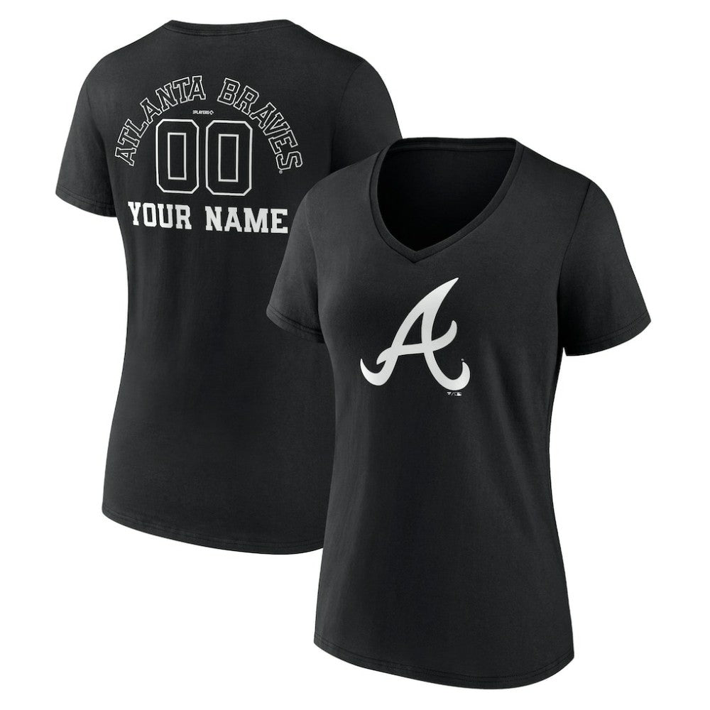 Atlanta Braves Women's Monochrome Personalized Name & Number V-Neck T-Shirt Near Me