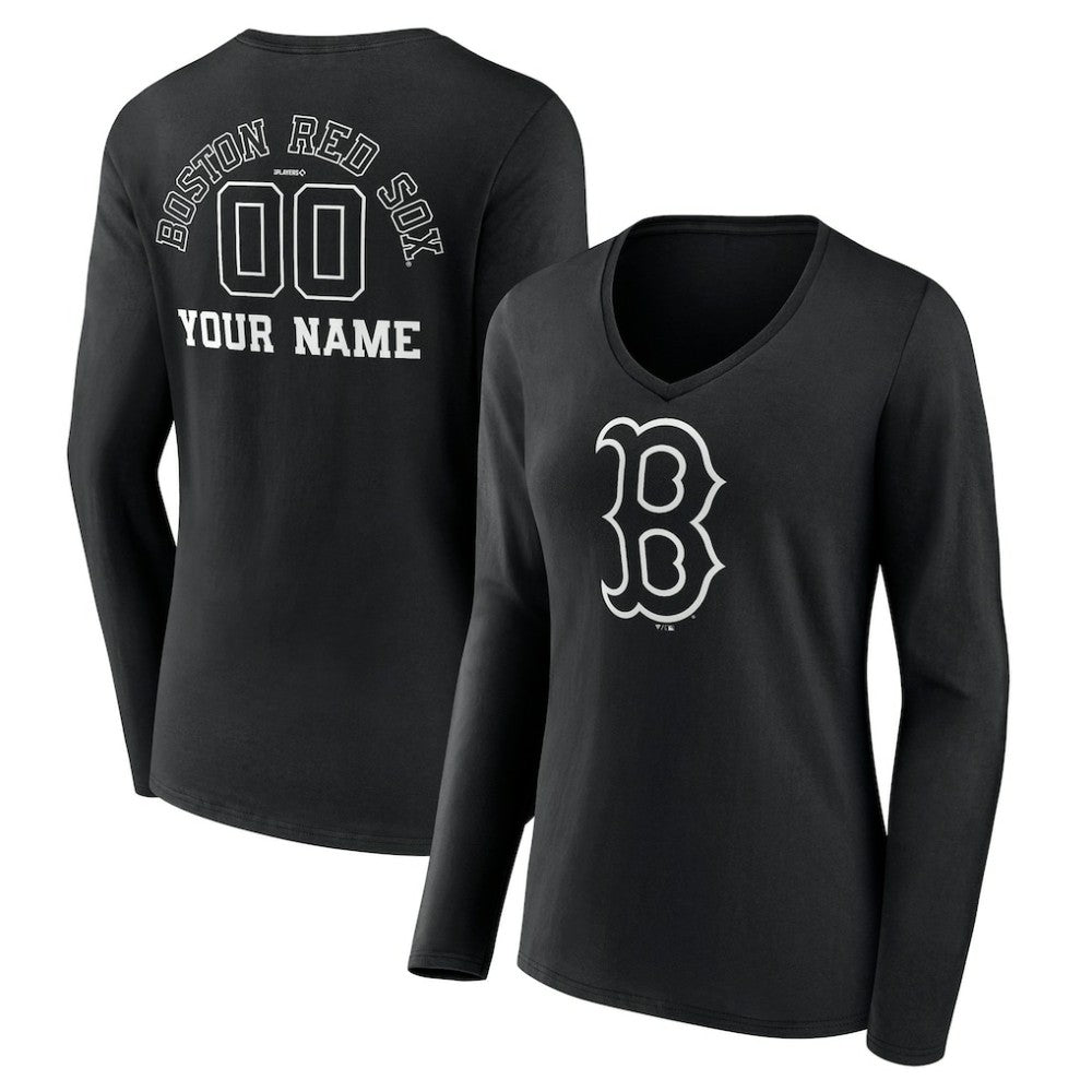 Boston Red Sox Women's Monochrome Personalized Name & Number Long Sleeve V-Neck T-Shirt Online