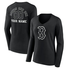 Boston Red Sox Women's Monochrome Personalized Name & Number Long Sleeve V-Neck T-Shirt Online