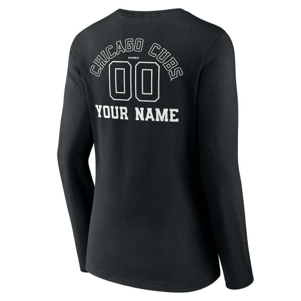 Chicago Cubs Women's Monochrome Personalized Name & Number Long Sleeve V-Neck T-Shirt for sale