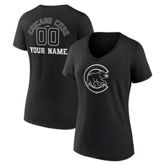 Chicago Cubs Women's Monochrome Personalized Name & Number V-Neck T-Shirt Near Me