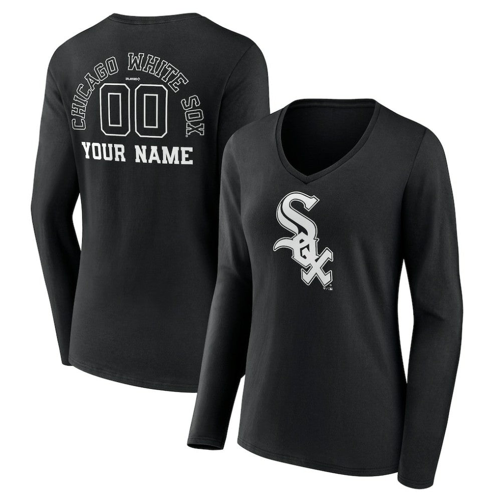 Chicago White Sox Women's Monochrome Personalized Name & Number Long Sleeve V-Neck T-Shirt Sale
