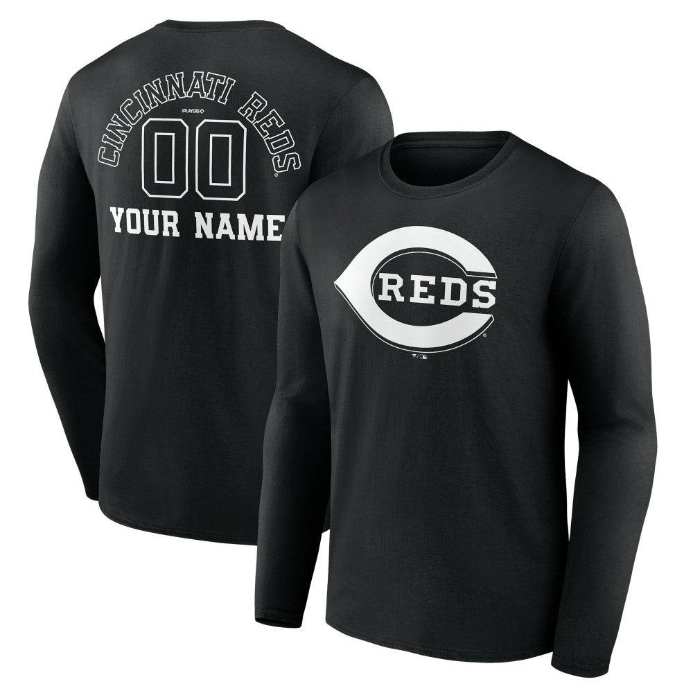Cincinnati Reds Monochrome Personalized Name & Number Long Sleeve T-Shirt Online