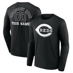 Cincinnati Reds Monochrome Personalized Name & Number Long Sleeve T-Shirt Online