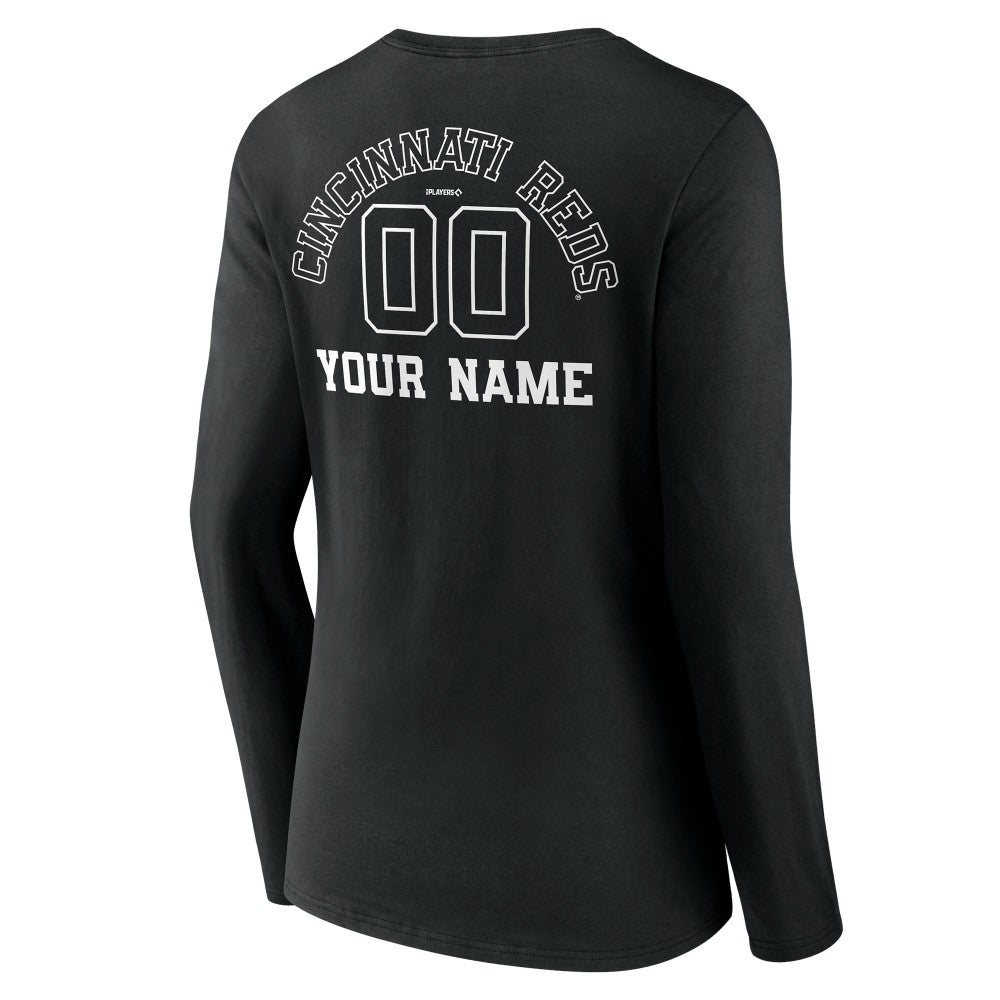 Cincinnati Reds Women's Monochrome Personalized Name & Number Long Sleeve V-Neck T-Shirt Near Me