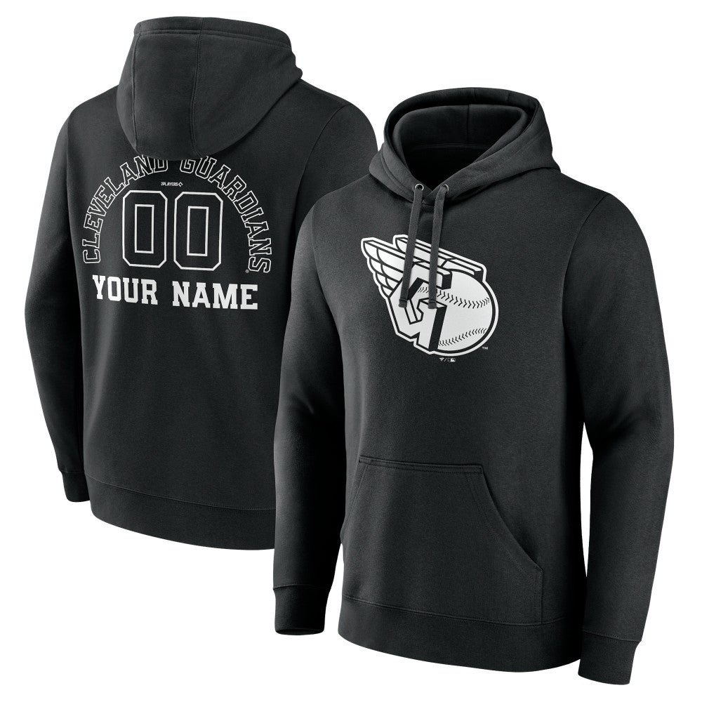 Cleveland Guardians Monochrome Personalized Name & Number Pullover Hoodie Discount