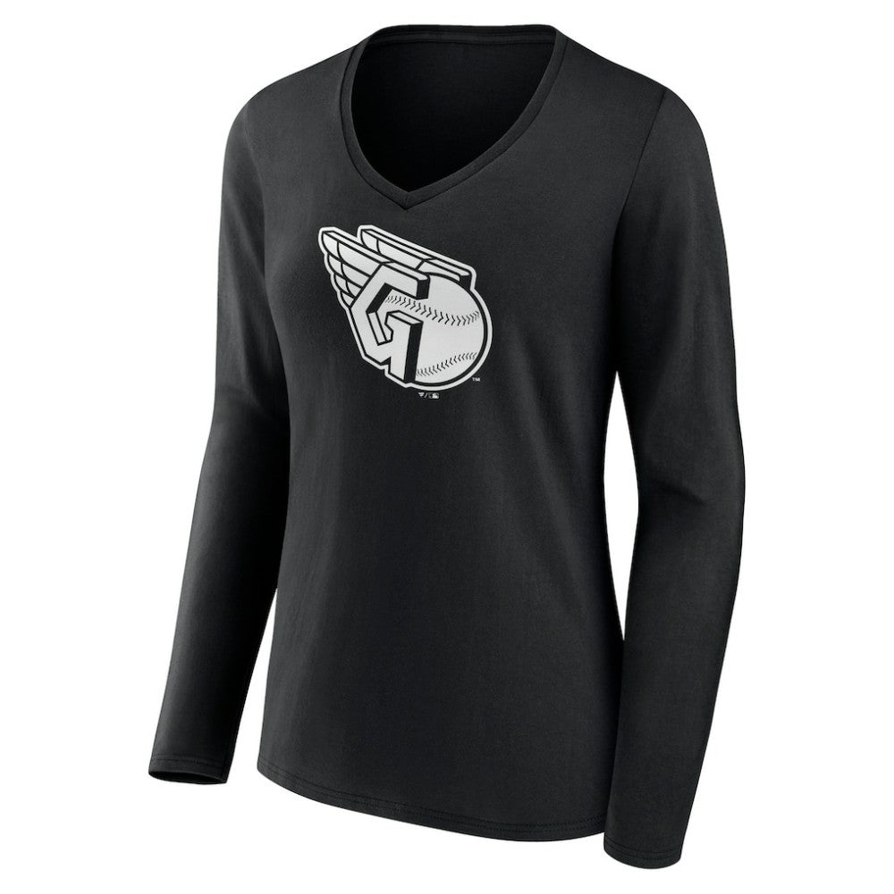 Cleveland Guardians Women's Monochrome Personalized Name & Number Long Sleeve V-Neck T-Shirt Sale